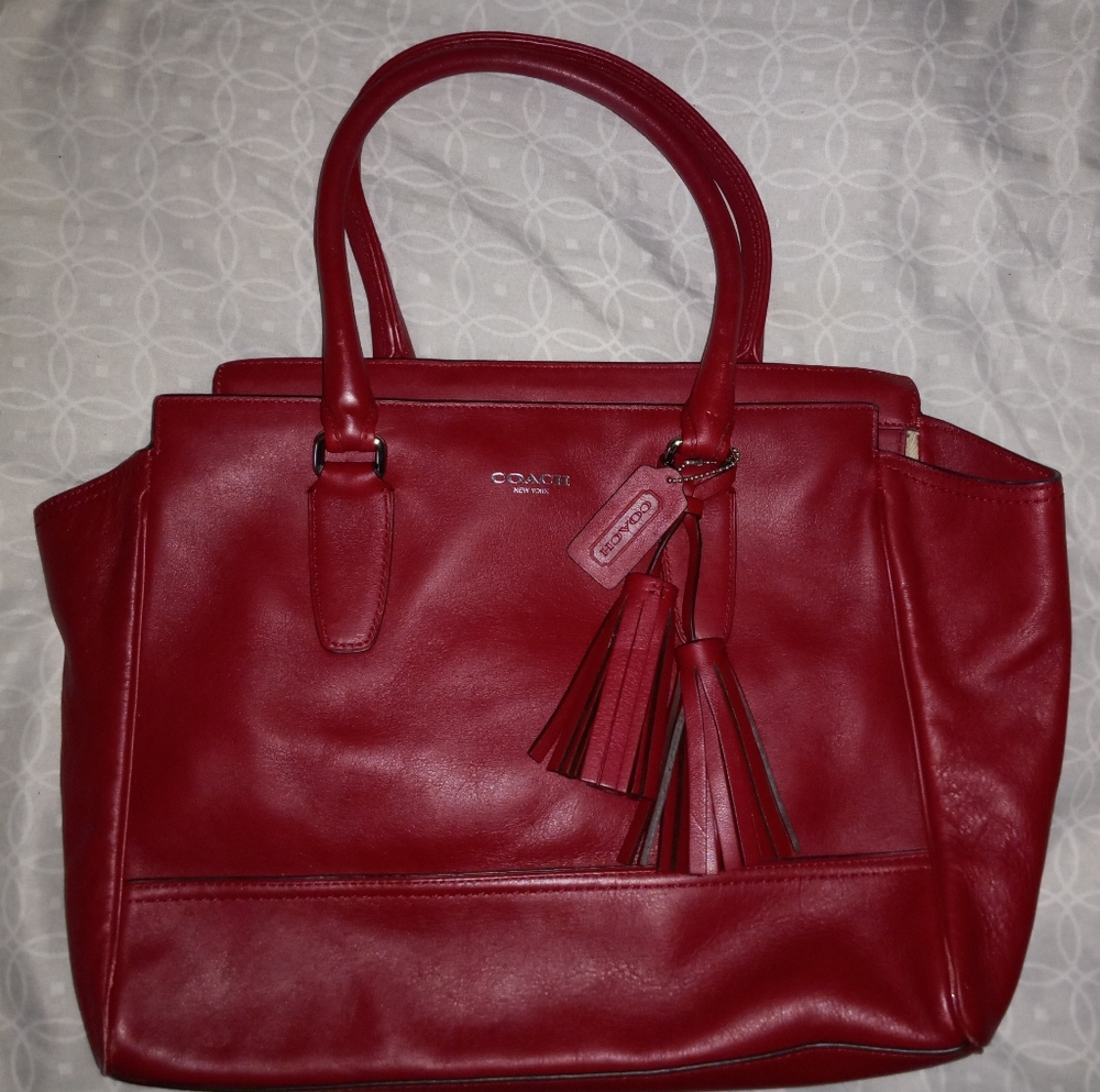 Red Leather Coach Bag - Large Purse